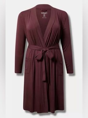 #1697 - Torrid Super Soft Jersey Sleep Robe Sassafras Brownish Red Pockets Belt